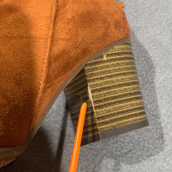 Fringe Ankle Boots for Women Size 8 Brown Faux Suede Zip Back Heel Booties - Picture 8 of 10